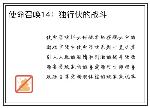 使命召唤14：独行侠的战斗