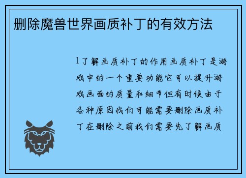 删除魔兽世界画质补丁的有效方法